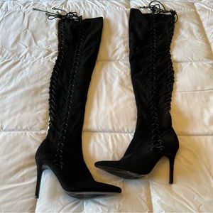 Over the Knee Black Heeled Thigh Boots
